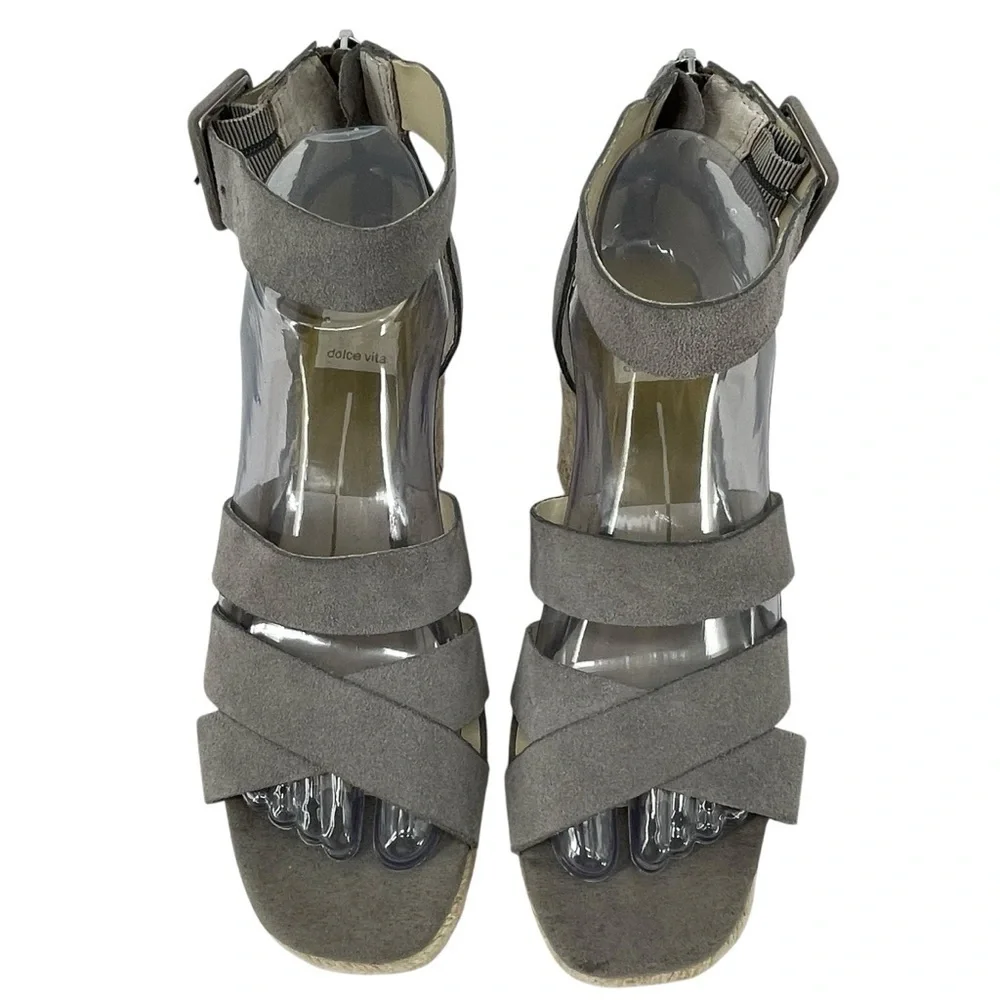 Dolce Vita Suede Creamy Grey Rope Platform Espadrille Wedge Sandals - Sz 7.5